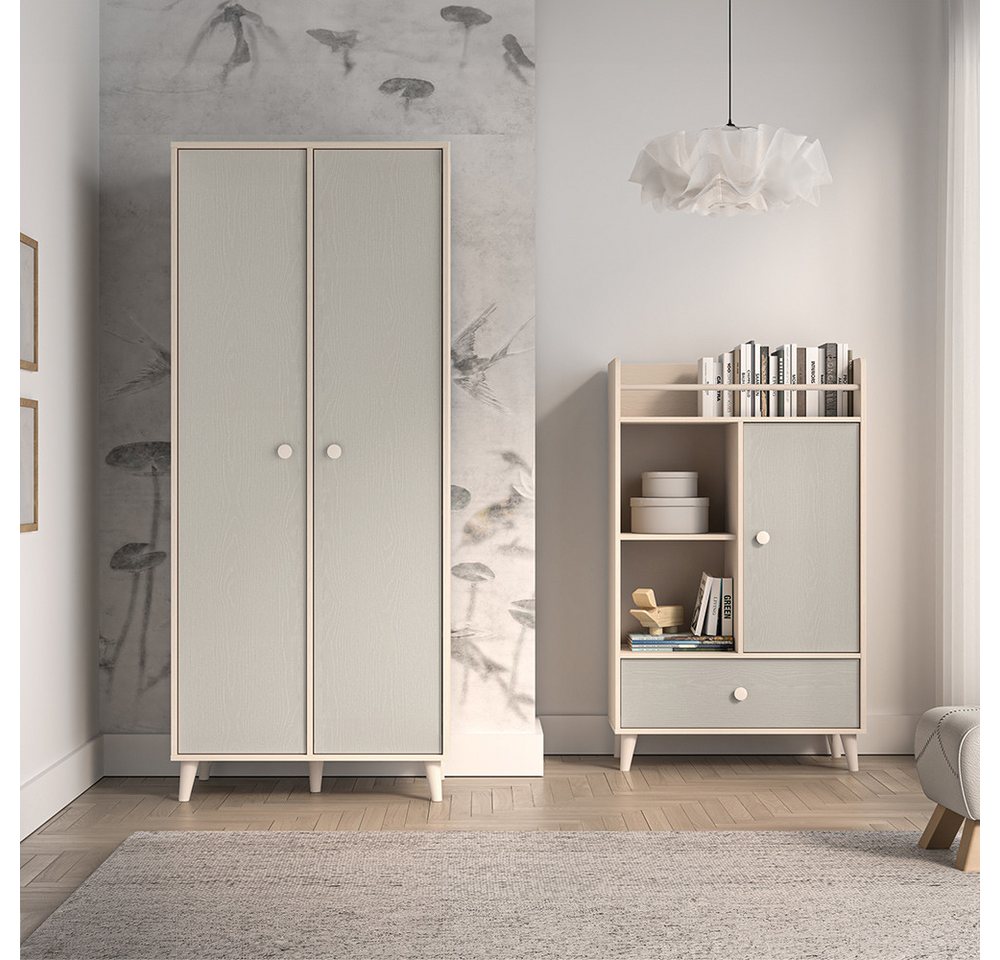 Lomadox Jugendzimmer-Set MODICA-131, (Sparset, 2-tlg., Eckkleiderschrank Regal), sandbeige mit grau, mit Kleiderstangen, Softclose-Funktion von Lomadox