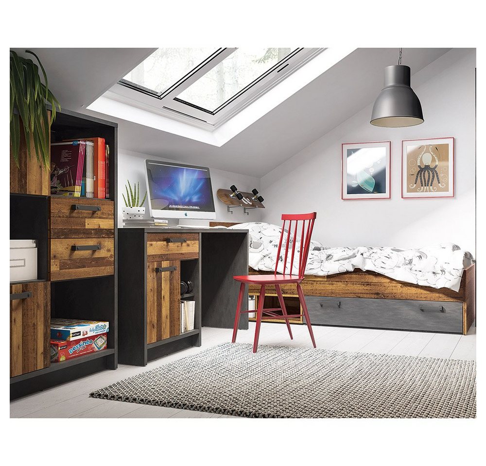 Lomadox Jugendzimmer-Set NELSON-129, (Sparset, 3-tlg), mit Bett 90x200, Schreibtisch und Highboard, in grau mit Holz von Lomadox