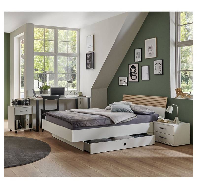 Lomadox Jugendzimmer-Set RICCIONE-43, (Sparset, 4-tlg., Schreibtisch Rollcontainer Jugendbett Bettkastenschublade), Jugendzimmermöbel Schreibtisch mit Bett 120x200 cm modern in weiß von Lomadox