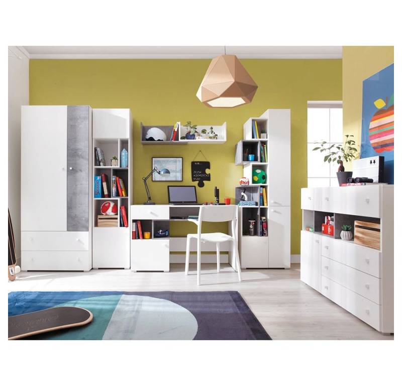 Lomadox Jugendzimmer-Set SEATTLE-133, (Sparset, 6-tlg), mit Schreibtisch, in Beton und weiß von Lomadox