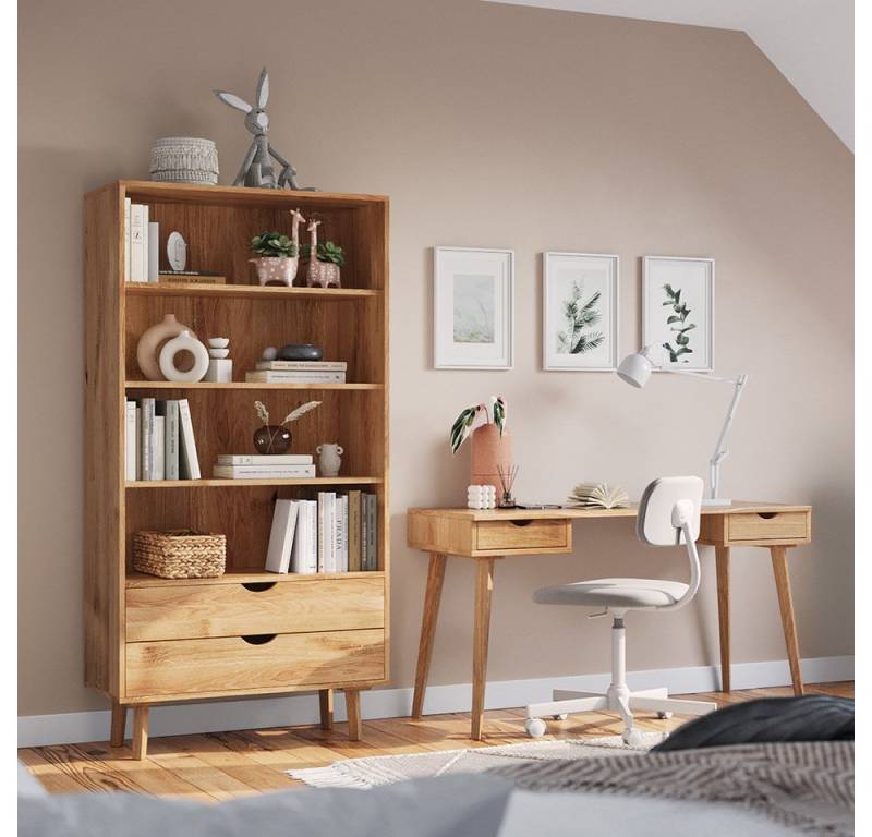 Lomadox Jugendzimmer-Set SIENA-163, (Sparset, 2-tlg., Schreibtisch Regal), Büromöbel Set Laptoptisch Regalschrank Eiche massiv von Lomadox