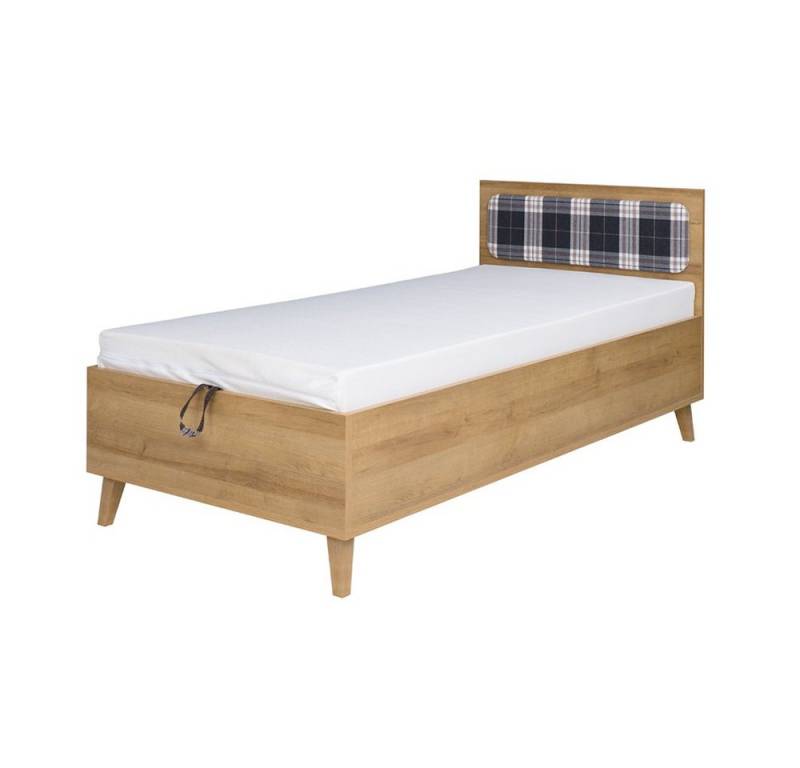 Lomadox Jugendbett MARIBOR-132, 90cm mit aufklappbarem Bettkasten in Eiche mit gepolstertem Kopfteil von Lomadox