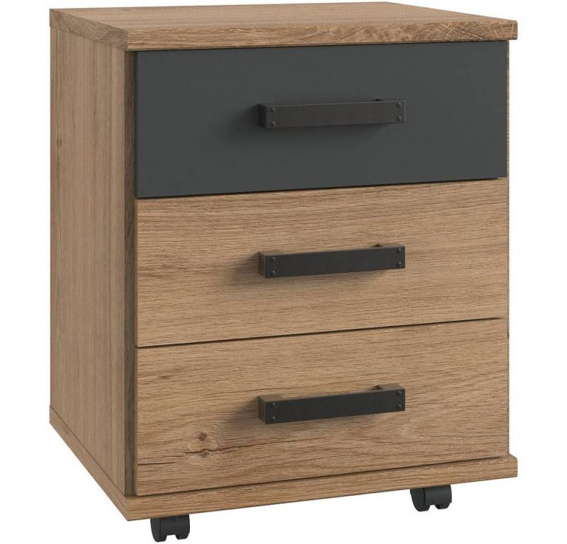 Lomadox Rollcontainer EVERTON-43, mit 3 Schubladen, Eiche mit graphit, ca. 46/58/40 cm von Lomadox