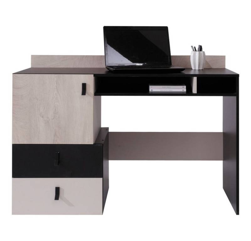 Lomadox Schreibtisch PITTSBURGH-133, Kinderschreibtisch, schwarz/Eiche/beige von Lomadox
