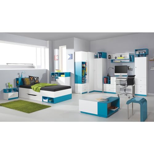 Lomadox Kinderzimmer Jugendzimmer Komplett-Set mit Bett 90x200cm inkl Schreibtisch modern in weiß mit türkis von Lomadox