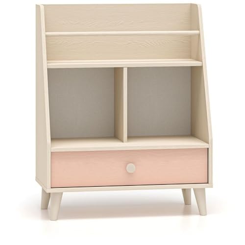 Lomadox Kinderzimmer-Regal in Sandbeige mit rosa fühlbare Struktur, Schublade & offene Fächer Bücherregal Spielzeugregal von Lomadox