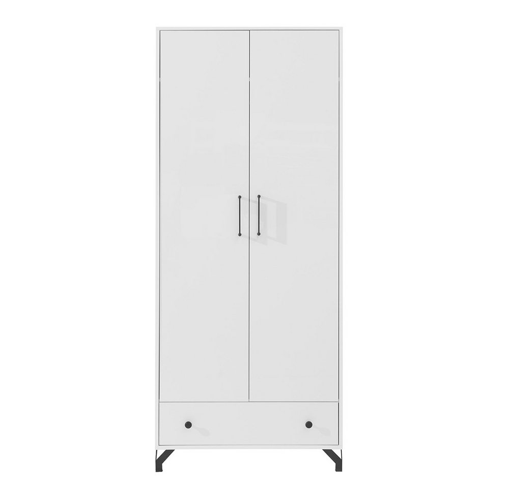 Lomadox Kleiderschrank BEND-133 Drehtürenschrank Schrank 2-türig weiß Kleiderstange 80x190x50 cm von Lomadox