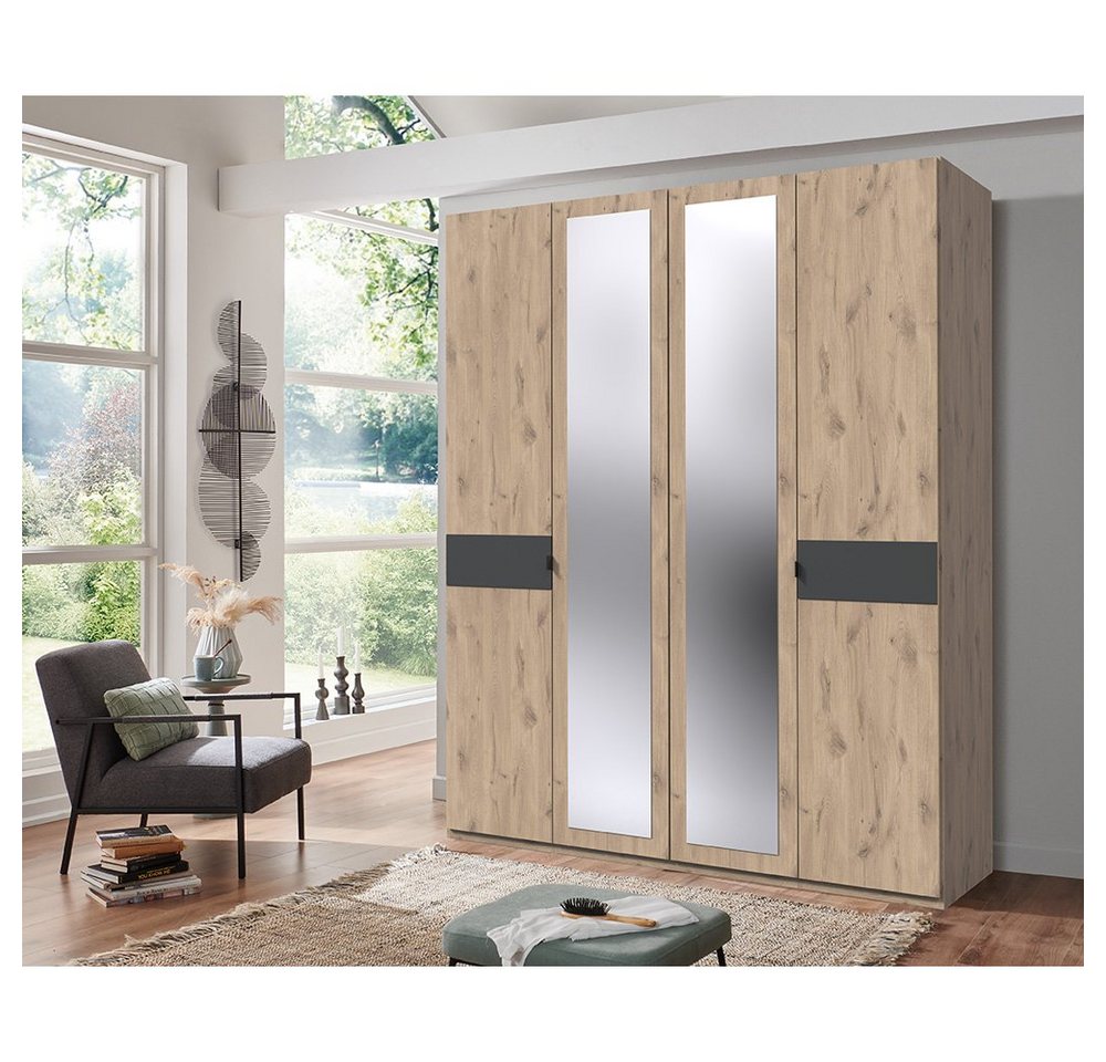 Lomadox Kleiderschrank BRADFORD-43 4 Türen, 180 cm breit, Eiche mit Graphit von Lomadox