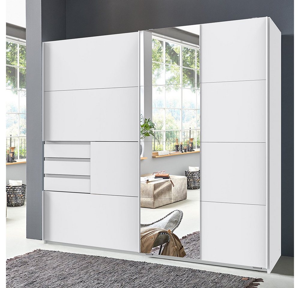 Lomadox Schwebetürenschrank BREGENZ-43 Schlafzimmer mit 3 Schubkästen und Spiegel in weiß, 180/198/65 cm von Lomadox