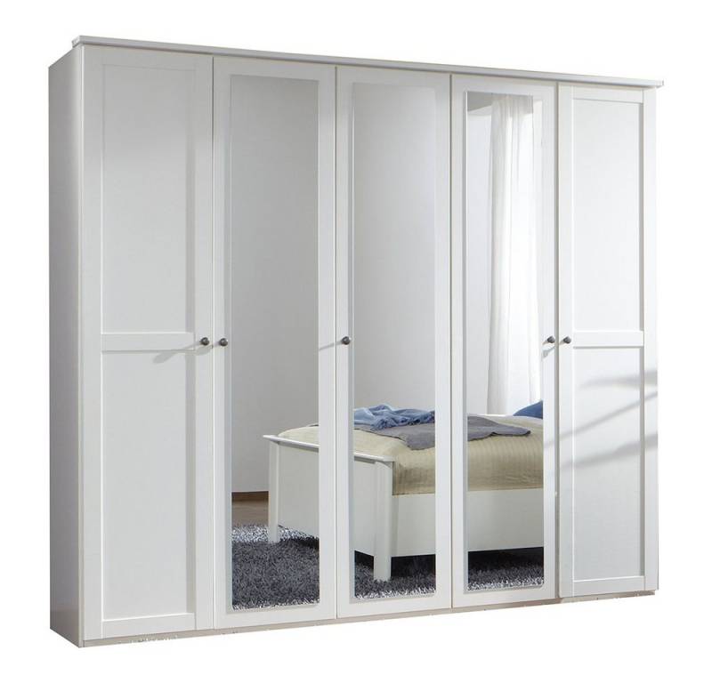 Lomadox Kleiderschrank CROPANI-43 225cm breit, 5 Türen davon 3 Spiegeltüren, weiß von Lomadox