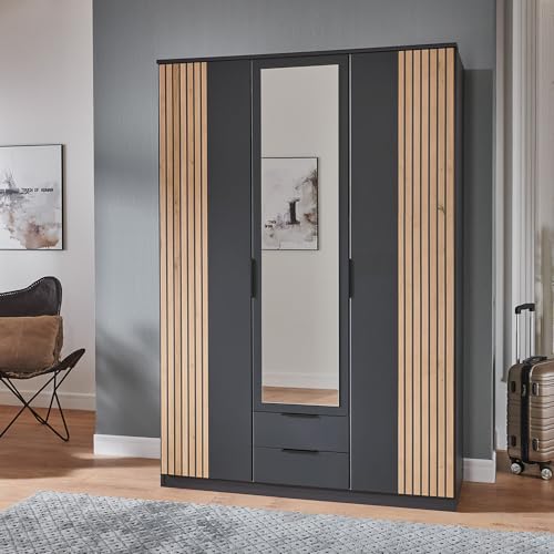 Lomadox Kleiderschrank Drehtürenschrank 135cm, Graphit mit Eiche, mit Spiegeltüren Lomadox Kleiderschrank Drehtürenschrank 135cm, Graphit mit Eiche, mit Spiegeltüren von Lomadox