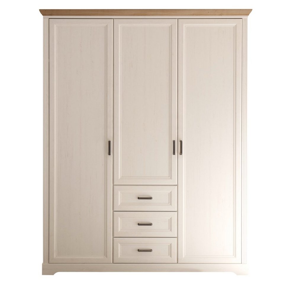 Lomadox Kleiderschrank JASPER-78 Anderson Pine Nb. weiß, Eiche Nb., 3 Türen, 3 Schubkästen, 164 cm von Lomadox