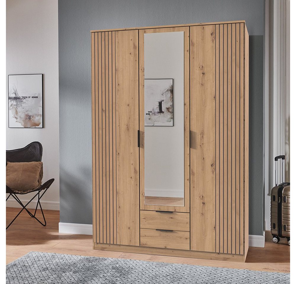 Lomadox Kleiderschrank LAZISE-43 Drehtürenschrank 135cm, Artisan Eiche, mit Spiegeltüren von Lomadox