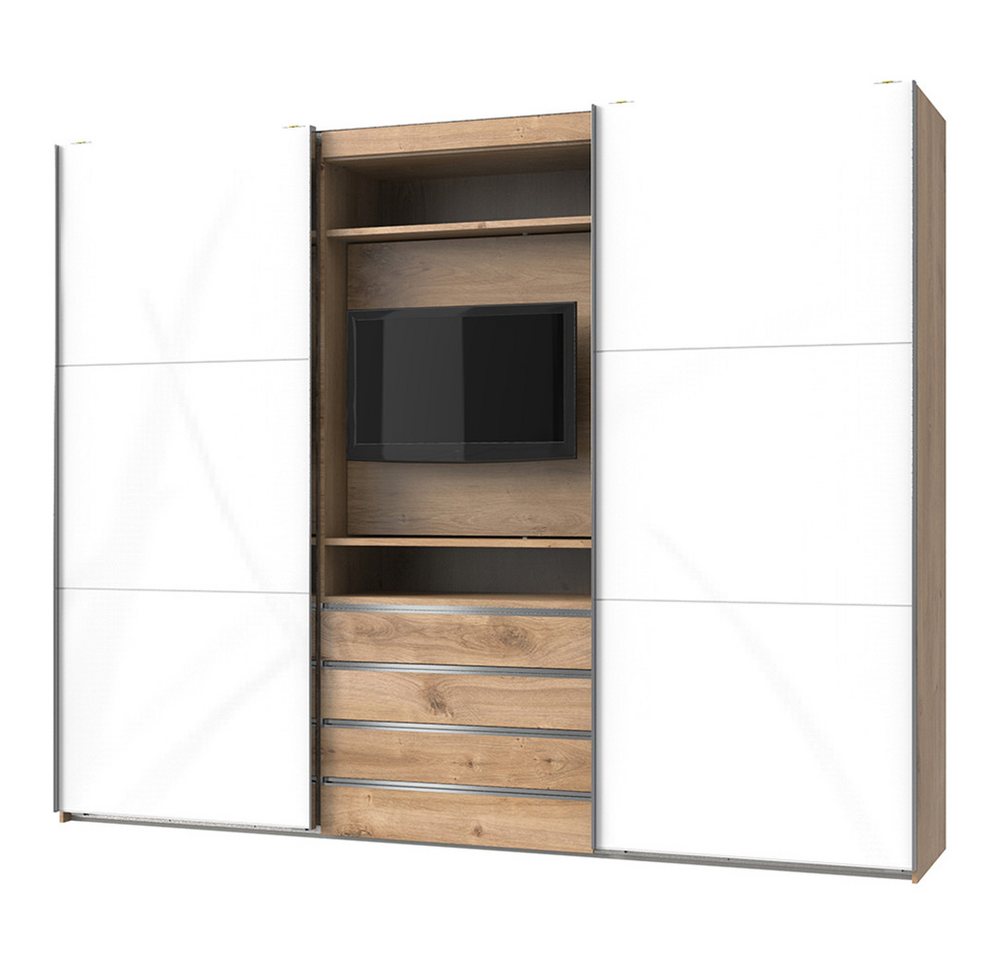 Lomadox Kleiderschrank MIDLAND-43 in Eiche Schwebetüren mit Glasfront weiß TV Halterung 300x236x65 cm Lomadox Kleiderschrank MIDLAND-43 in Eiche Schwebetüren mit Glasfront weiß TV Halterung 300x236x65 cm von Lomadox
