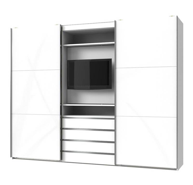 Lomadox Kleiderschrank MIDLAND-43 in weiß Glasfront TV Halterung Schubladen 300x236x65 cm von Lomadox