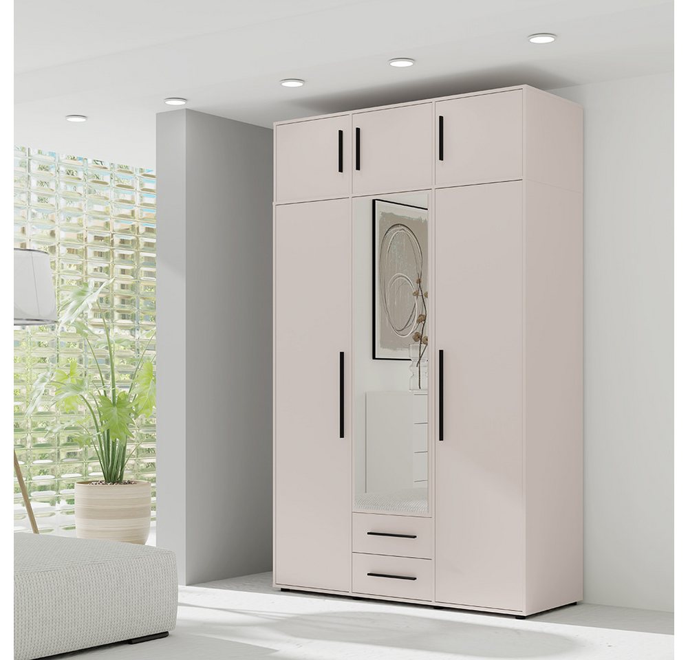 Lomadox Kleiderschrank MOLLERUSA-132 in kaschmir mit schwarzen Griffen, 150 cm breit, mit Spiegeltür von Lomadox