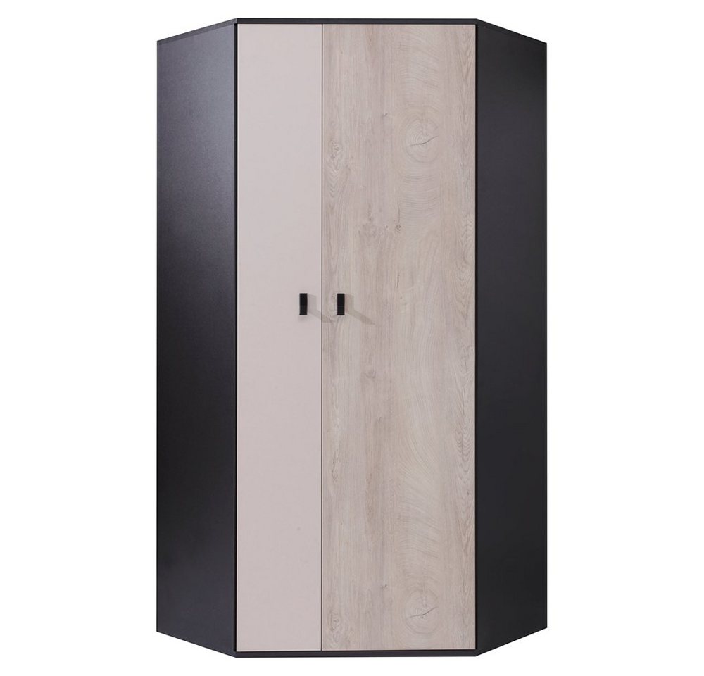 Lomadox Kleiderschrank PITTSBURGH-133 Eckkleiderschrank, 90x90cm, schwarz/Eiche/beige von Lomadox