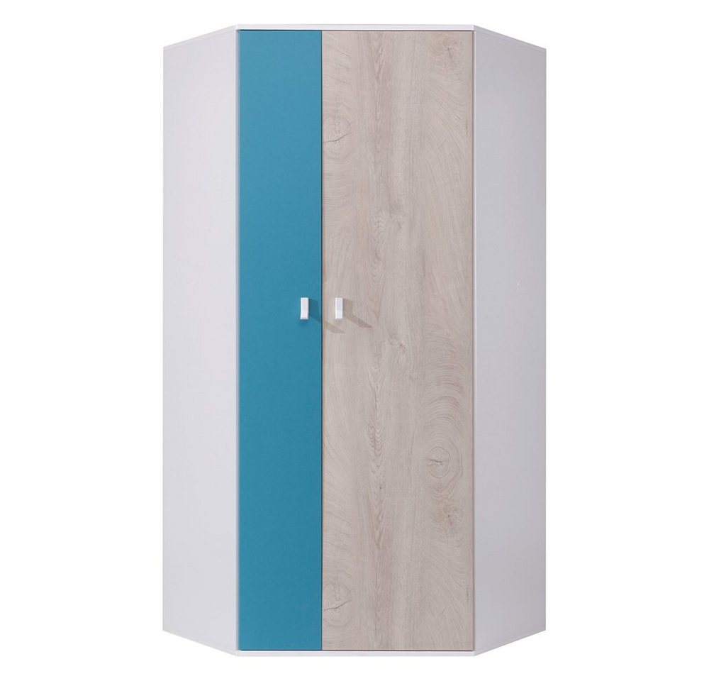 Lomadox Kleiderschrank PITTSBURGH-133 Eckkleiderschrank, 90x90cm, weiß/Eiche/blau von Lomadox