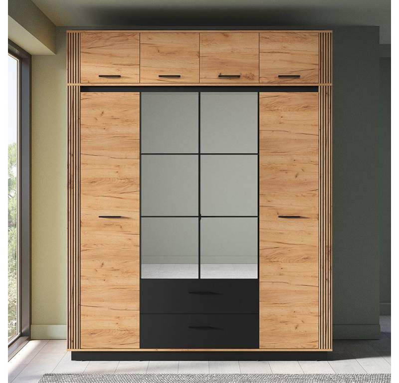 Lomadox Kleiderschrank URBANIA-131 Garderobenschrank 200 cm breit Wardrobe modern in Eiche mit schwarz von Lomadox
