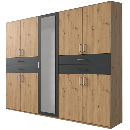 Lomadox Kleiderschrank mit Spiegel, 225 cm breit Garderobenschrank Wardrobe Schlafzimmerschrank Schrank modern in Eiche mit Graphit Lomadox Kleiderschrank mit Spiegel, 225 cm breit Garderobenschrank Wardrobe Schlafzimmerschrank Schrank modern in Eiche mit Graphit von Lomadox