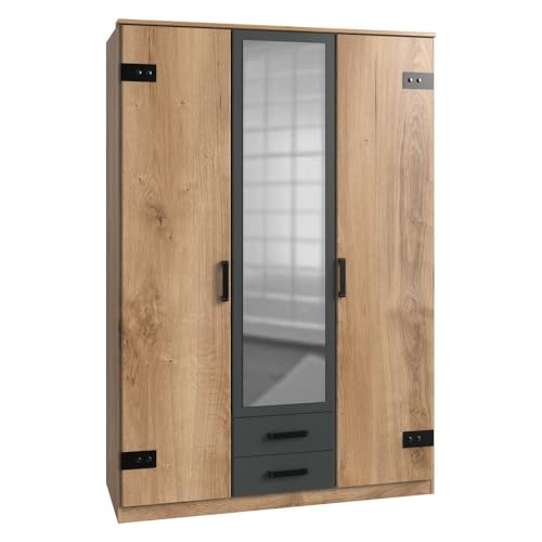 Lomadox Kleiderschrank mit Spiegeltür in Plankeneiche mit Absetzungen in Graphit, B x H x T ca. 135 x 198 x 58cm Lomadox Kleiderschrank mit Spiegeltür in Plankeneiche mit Absetzungen in Graphit, B x H x T ca. 135 x 198 x 58cm von Lomadox