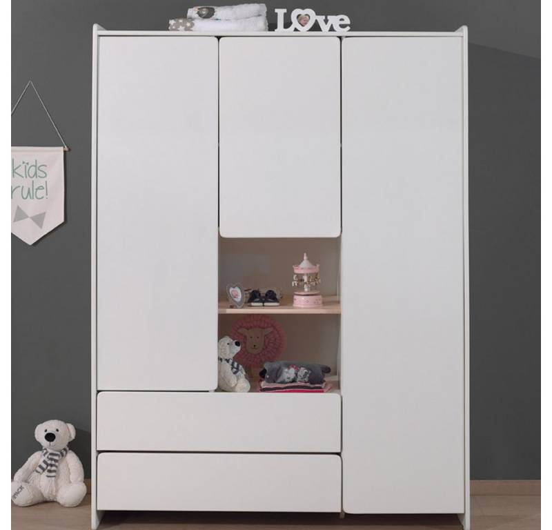 Lomadox Kleiderschrank weiß 3-trg. Kinderzimmer Jugendzimmer Schrank - Stellmaß 133/190/55cm von Lomadox
