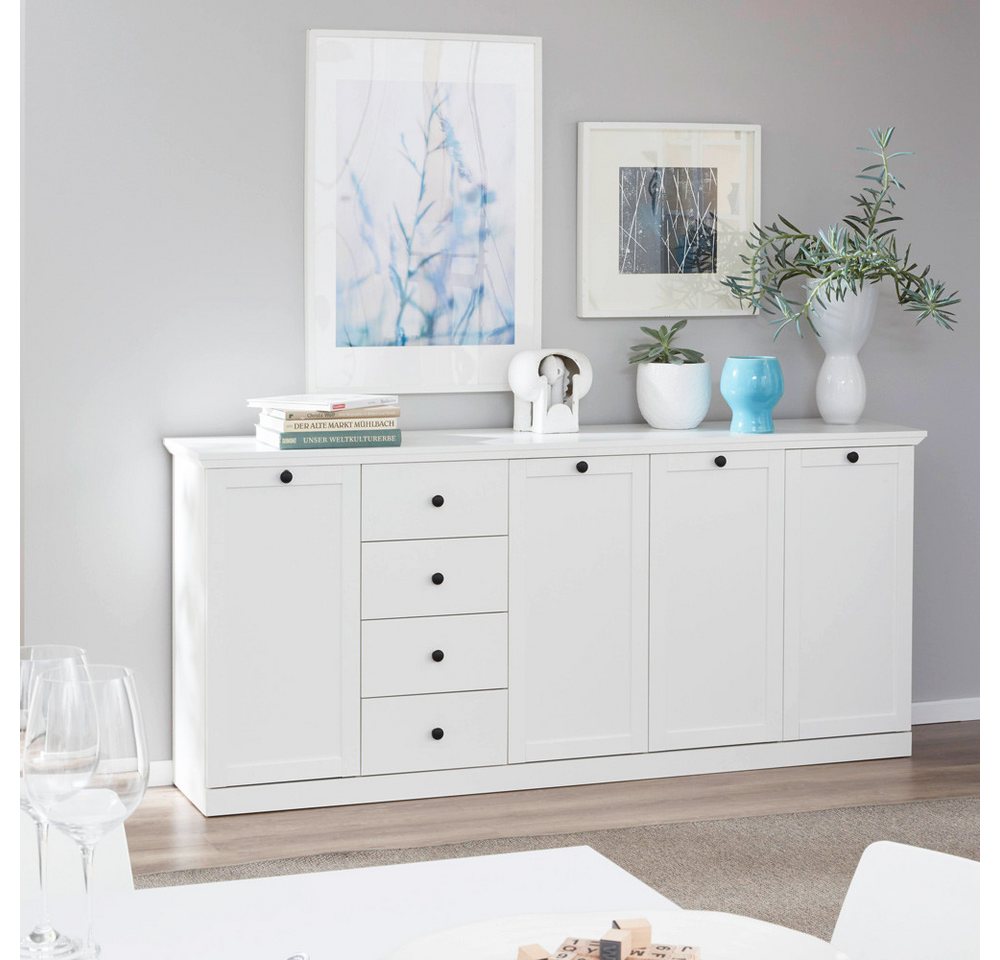 Lomadox Sideboard BERGAMA-19, Sideboard weiß Landhausstil mit Knopfgriffen schwarz, : 195/88/41 cm von Lomadox