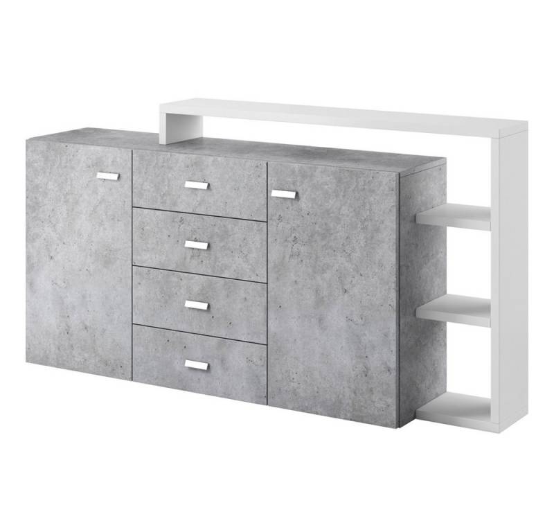 Lomadox Sideboard BEXLEY-83, mit Regal in Beton Optik mit Absetzungen in weiß, B/H/T: 180/98/37 cm von Lomadox