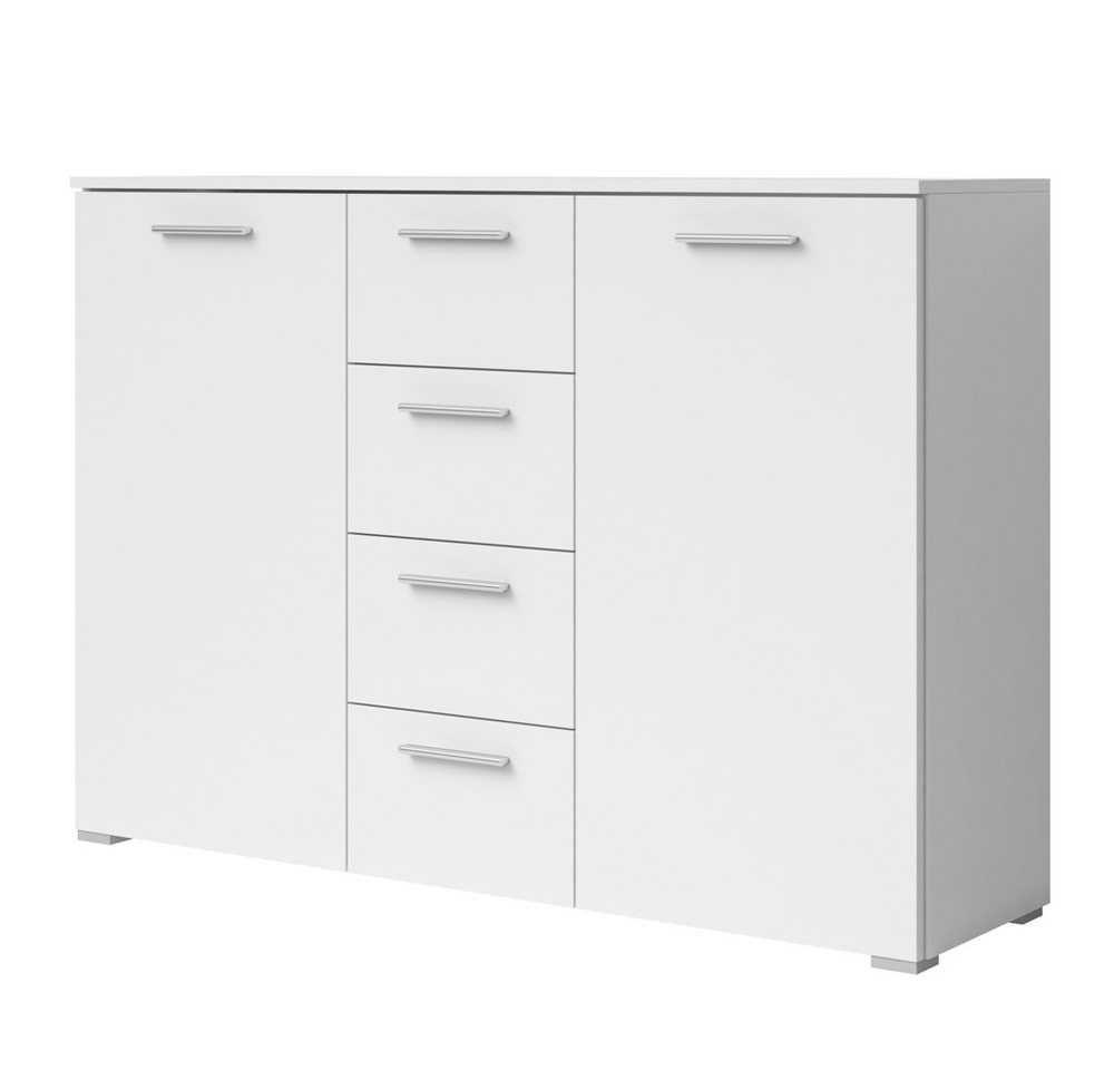 Lomadox Kommode BIRMINGHAM-83, Sideboard weiß, 2 Türen, 4 Schubladen, 132x93x38 cm von Lomadox