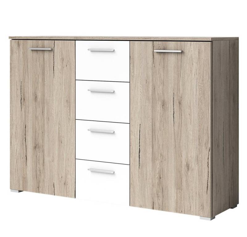 Lomadox Kommode BIRMINGHAM-83, Schlafzimmer in Sanremo Eiche hell Nb. mit weiß, B/H/T: 132/93/38 cm von Lomadox