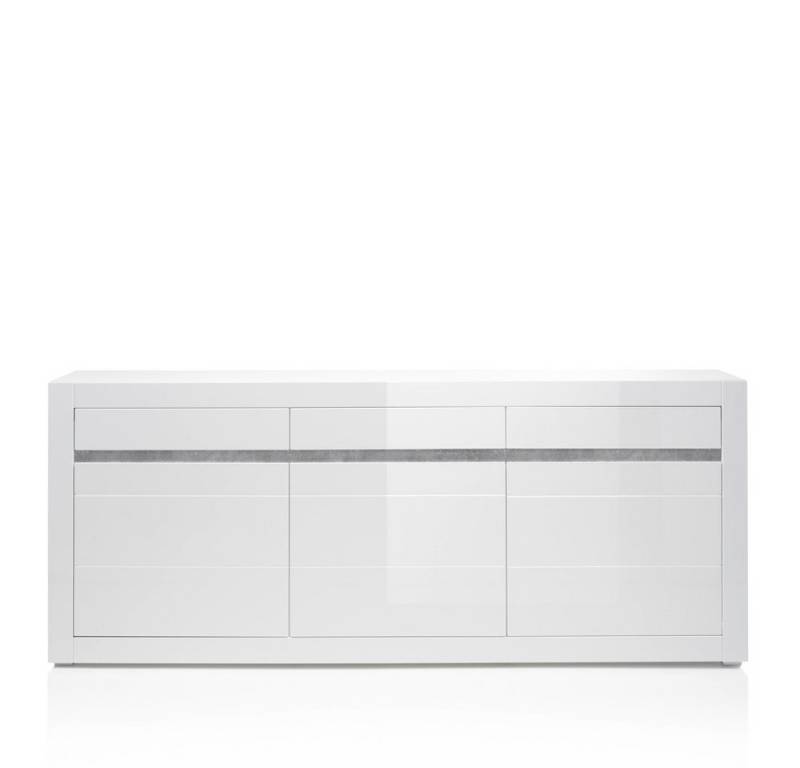 Lomadox Sideboard COGO-61, Sideboard in Hochglanz weiß mit Griffmulden in Betonoptik 217x90x42cm von Lomadox