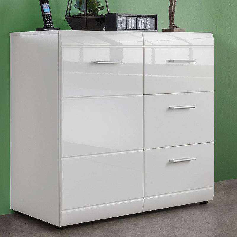Lomadox Kommode DANARO-01, Flur Schrank, Sideboard, modern, weiß Hochglanz, B/H/T: 96/86/40 cm von Lomadox