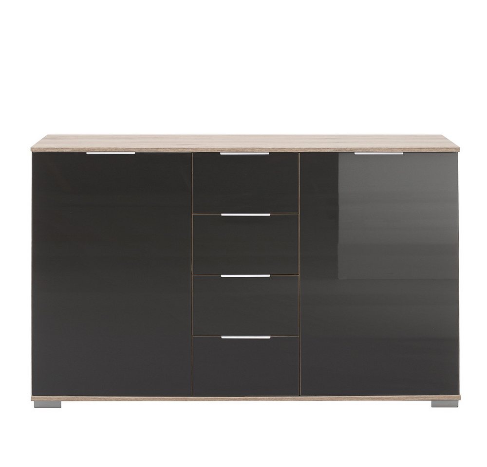 Lomadox Sideboard ELSTRA-43, Schlafzimmer in Eiche sägerau Nb. mit grauem Glas, 130/83/41 cm von Lomadox