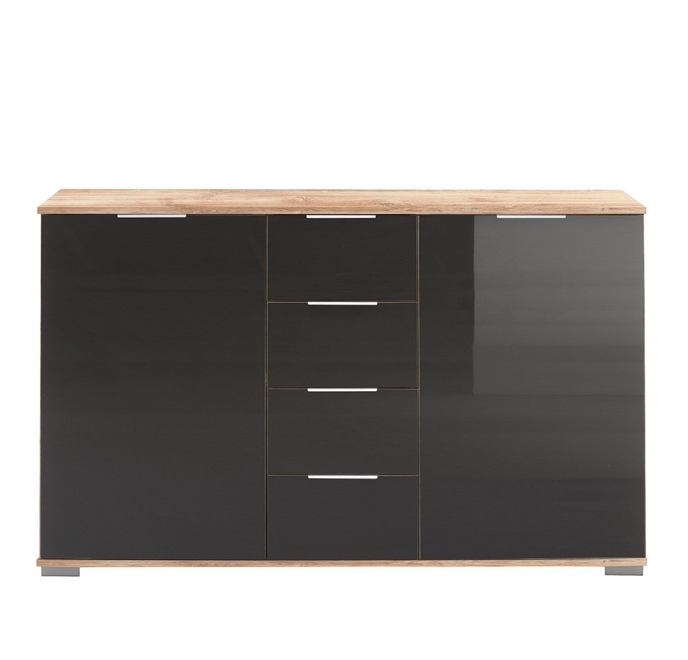 Lomadox Sideboard ELSTRA-43, Schlafzimmer in Plankeneiche Nb. mit grauem Glas, B/H/T 130/83/41 cm von Lomadox