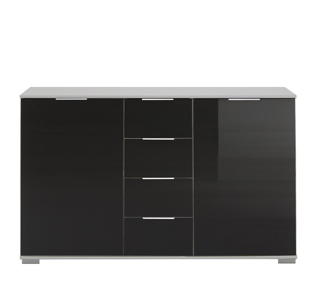 Lomadox Sideboard ELSTRA-43, Schlafzimmer Sideboard in weiß mit schwarzem Glas, 130/83/41 cm von Lomadox