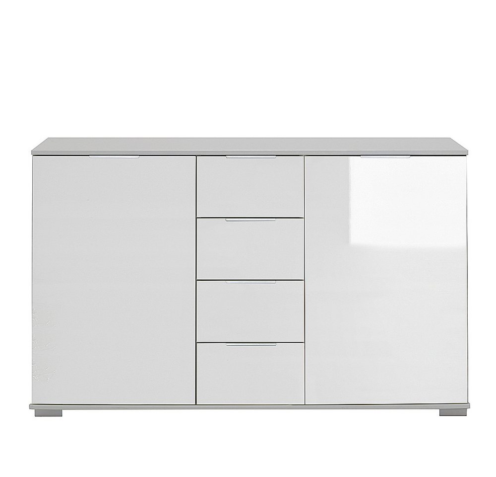 Lomadox Sideboard ELSTRA-43, Schlafzimmer Sideboard in weiß mit weißem Glas, B/H/T 130/83/41 cm von Lomadox