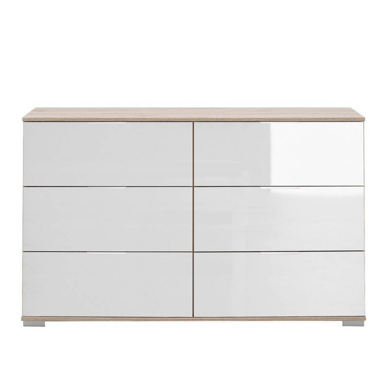 Lomadox Kommode ELSTRA-43, Eiche sägerau Nb. mit weißem Glas 130/83/41 cm von Lomadox