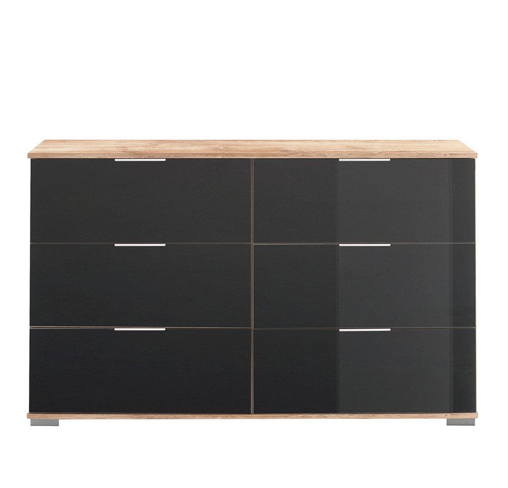 Lomadox Sideboard ELSTRA-43, Plankeneiche Nb. mit grauem Glas 130/83/41 cm von Lomadox