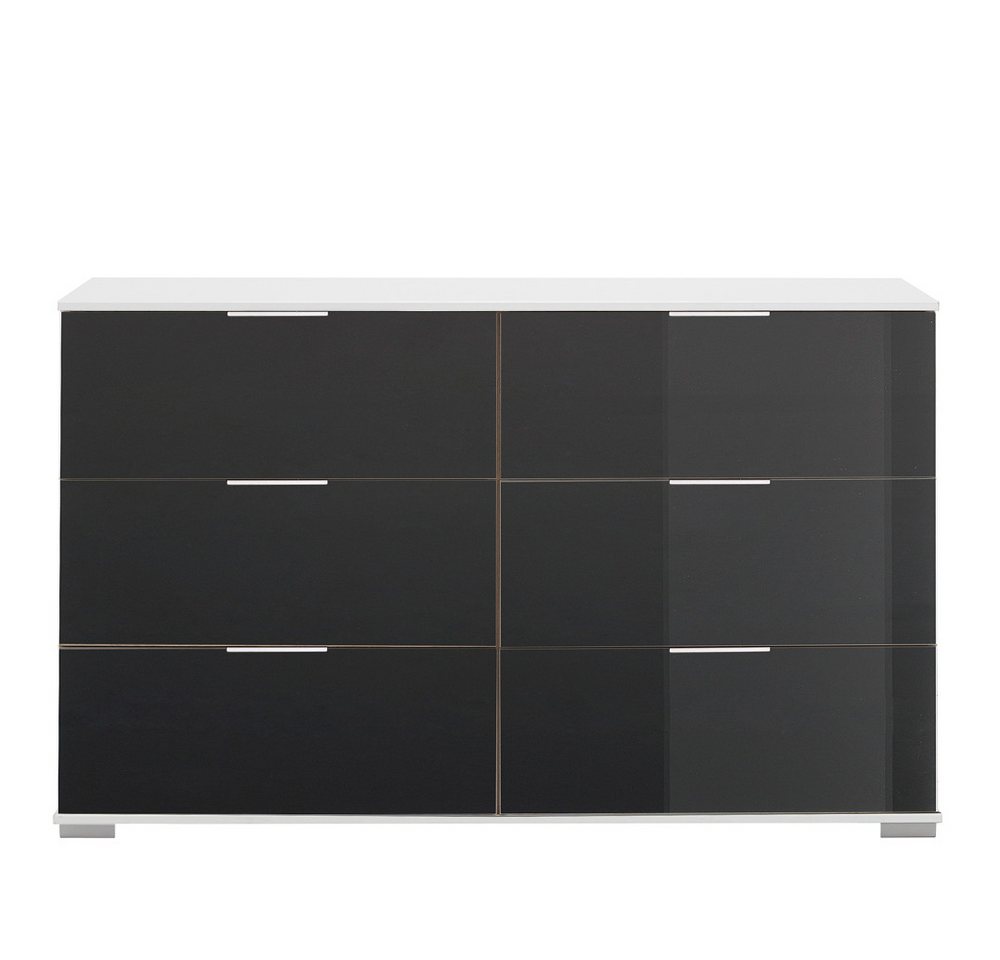 Lomadox Sideboard ELSTRA-43, Schlafzimmer mit 6 Schubladen in weiß mit grauem Glas, 130/83/41 cm von Lomadox