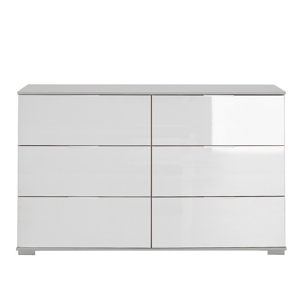 Lomadox Sideboard ELSTRA-43, Schlafzimmer mit 6 Schubladen in weiß mit weißem Glas, 130/83/41 cm von Lomadox