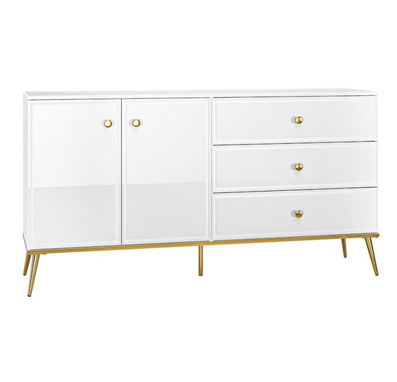 Lomadox Sideboard GUBIN-131, weiß Hochglanz, goldfarbene Details, Kommode, Anrichte, 160/85/40 cm von Lomadox