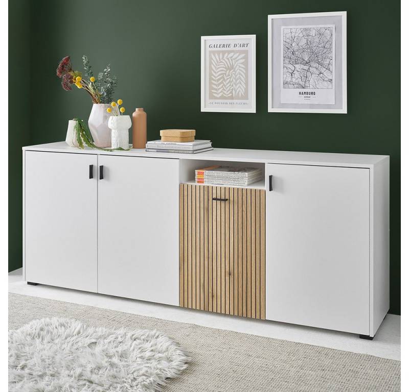 Lomadox Sideboard HUNTER-61, Anrichte Kommode Schrank weiß matt mit Eiche 200x79,6x42 cm Lomadox Sideboard HUNTER-61, Anrichte Kommode Schrank weiß matt mit Eiche 200x79,6x42 cm von Lomadox
