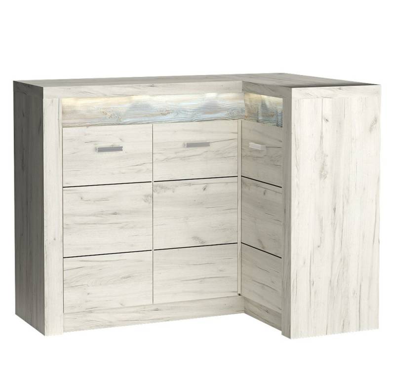 Lomadox Kommode INGENIO-161, Eckschrank Sideboard mit LED Beleuchtung modern Esche in weiß von Lomadox