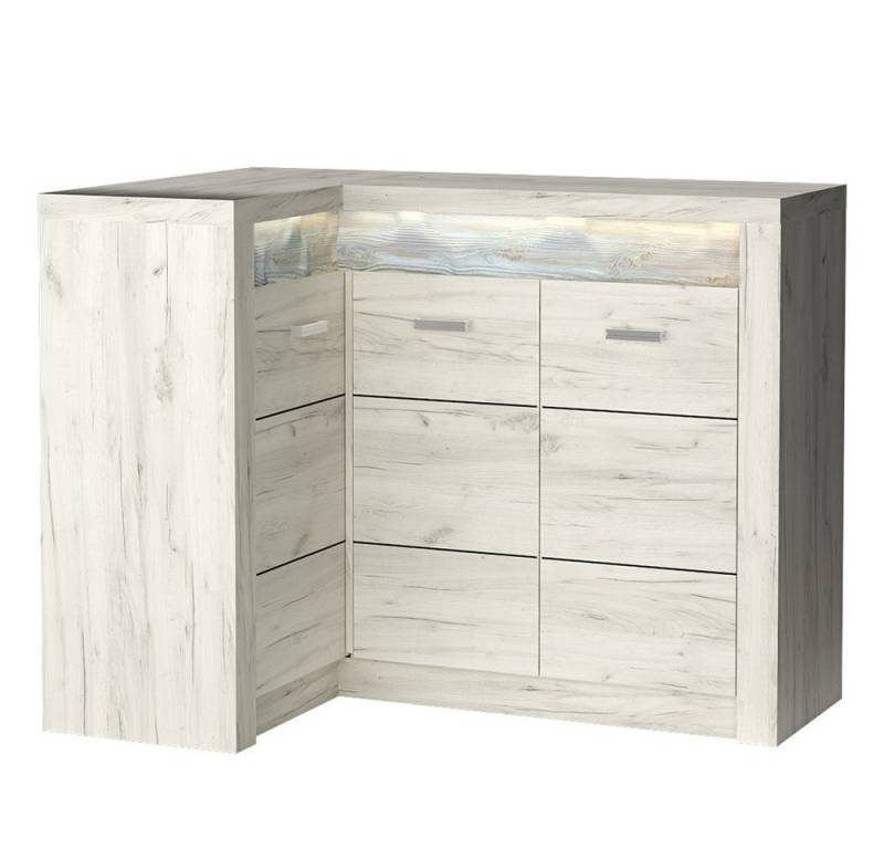 Lomadox Kommode INGENIO-161, Eckschrank Sideboard mit LED Beleuchtung modern in Esche weiß von Lomadox