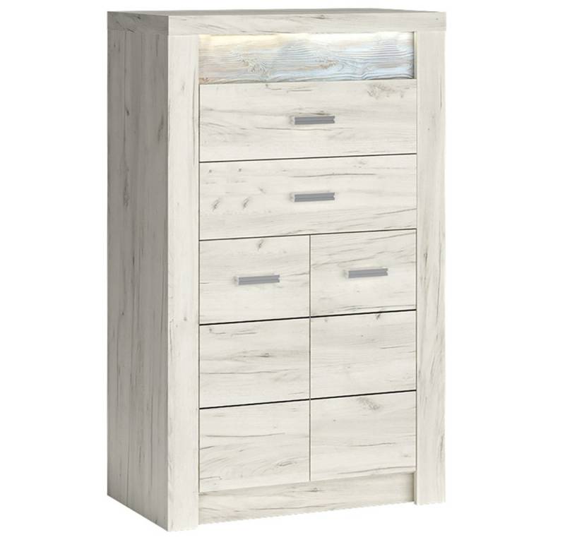 Lomadox Kommode INGENIO-161, Hochkommode Sideboard Highboard mit LED Beleuchtung modern in weiß von Lomadox