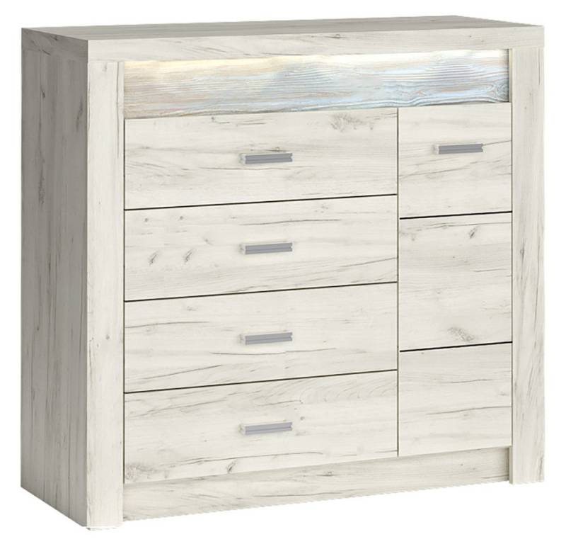 Lomadox Kommode INGENIO-161, Wohnzimmerschrank Sideboard mit LED Beleuchtung modern in Esche weiß von Lomadox