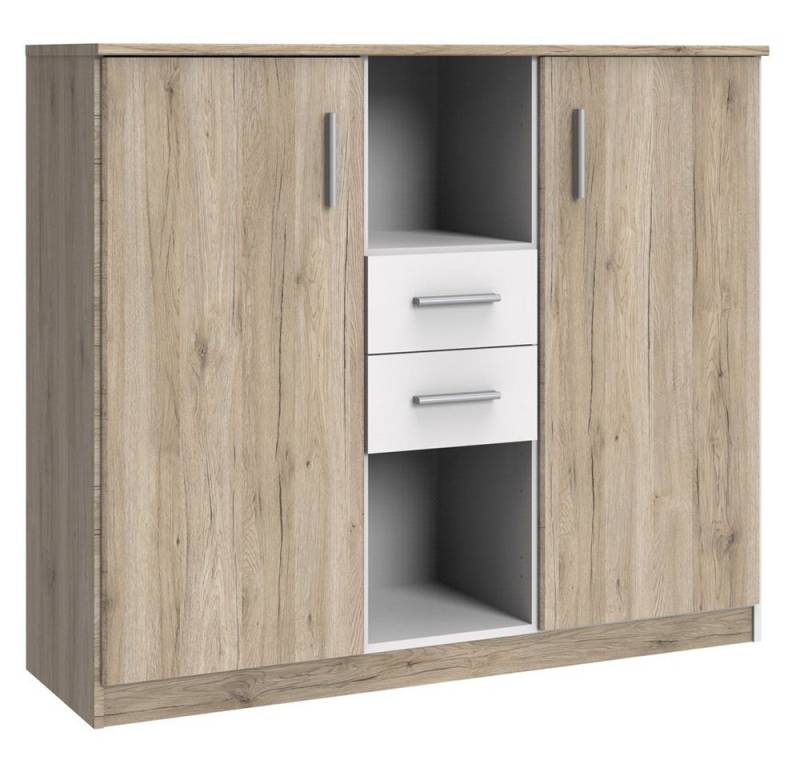 Lomadox Highboard JOHANNESBURG-43, in San Remo Eiche Nb. mit weiß, Softclose Funktion, 122/105/41 cm von Lomadox