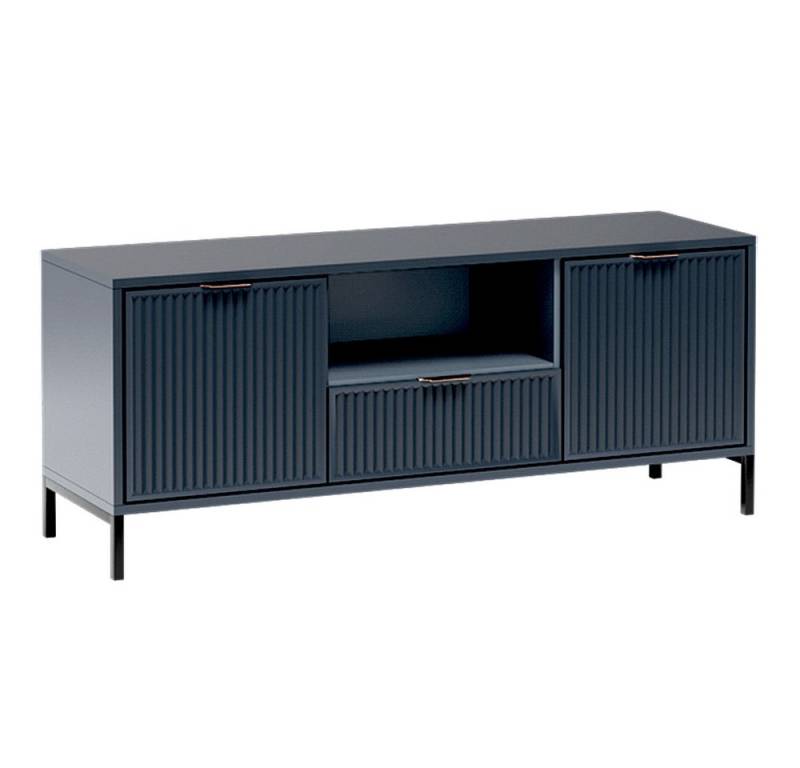Lomadox Kommode LAURO-161, Fernsehtisch Fernsehschrank TV-Schrank Indigo blau Rillenoptik 135 cm von Lomadox