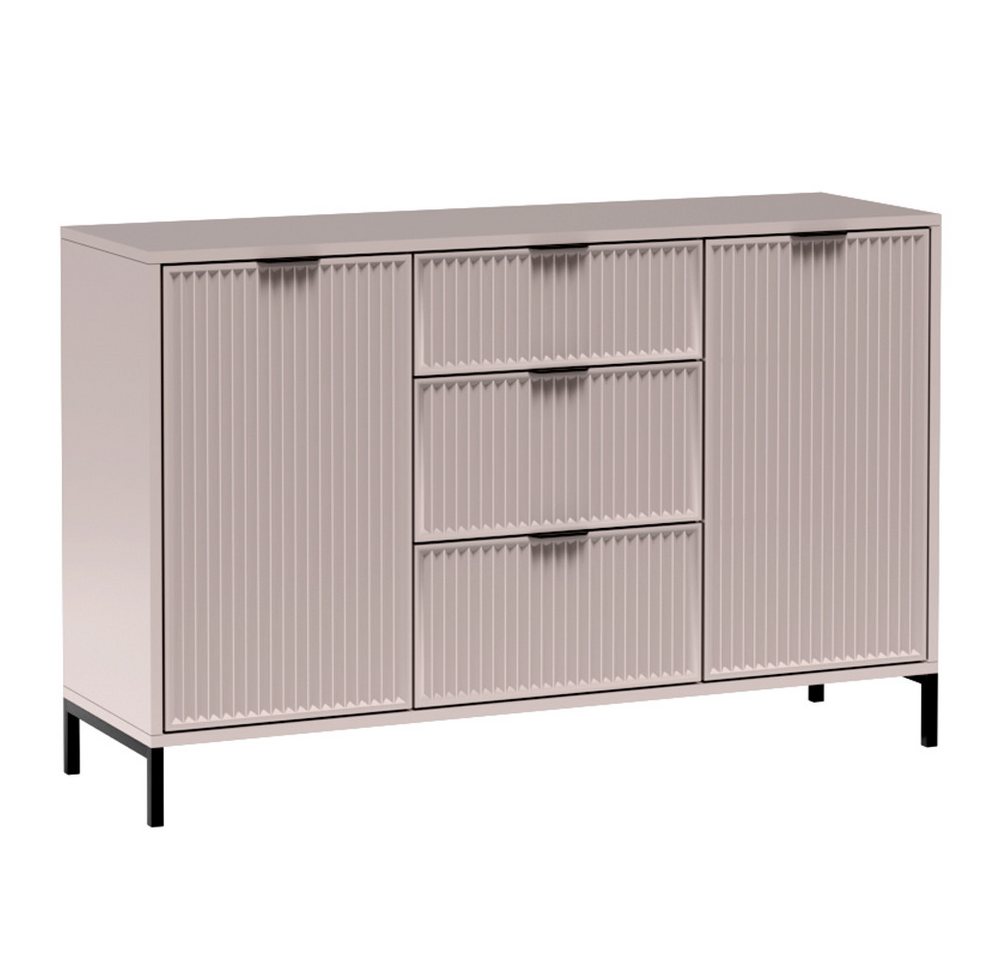 Lomadox Kommode LAURO-161, Sideboard Anrichte 135 cm Kaschmir beige Rillen Wohnzimmer Esszimmer von Lomadox