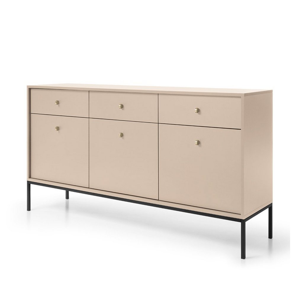 Lomadox Kommode MALAGA-160, 154cm breit, sandbeige, Fußgestell schwarz, goldene Griffe von Lomadox